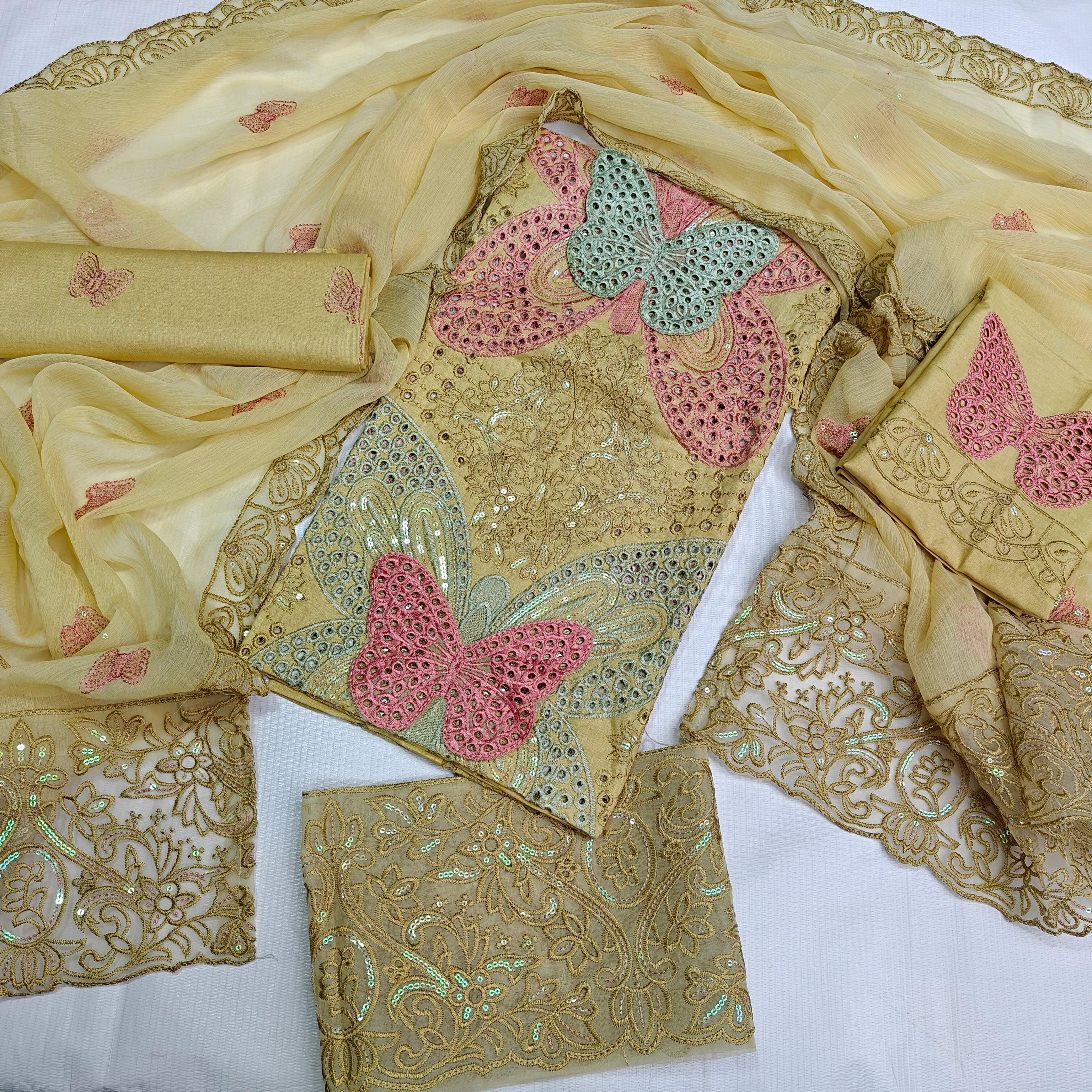 Butter Fly Heavy Embroidered Fancy 3PC Unstitched Memon Clothes
